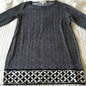 Michael Kors Navy and White Long Sleeve Dress